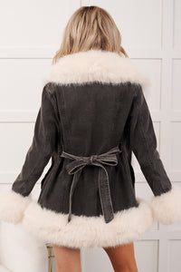 Ever So Chic Fur Trim Denim Jacket (Washed Black)