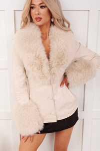 Luminous Nights Faux Fur Leather Blazer (Cream)