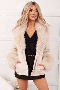 Luminous Nights Faux Fur Leather Blazer (Cream)