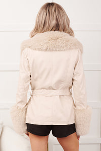 Luminous Nights Faux Fur Leather Blazer (Cream)