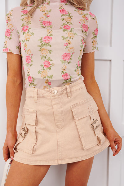 Daily Happenings Washed Cargo Skort (Light Taupe)