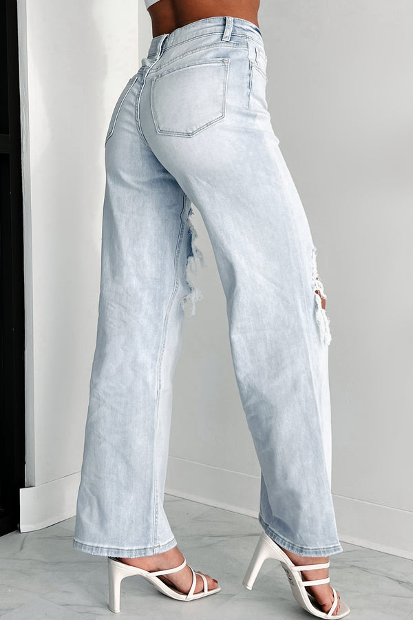 Rhys Flying Monkey High Rise Distressed Baggy Wide Leg Jeans (Light) - NanaMacs