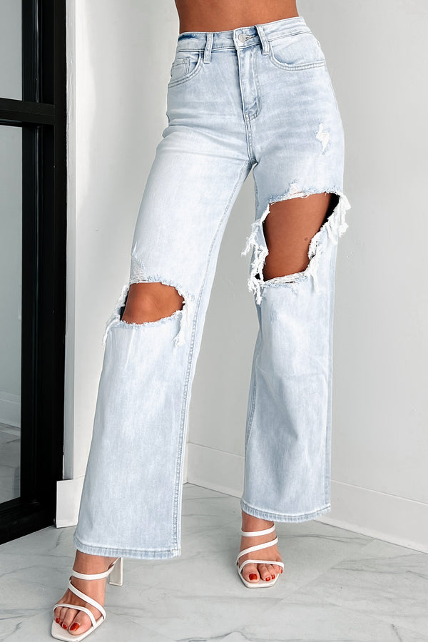 Rhys Flying Monkey High Rise Distressed Baggy Wide Leg Jeans (Light) - NanaMacs