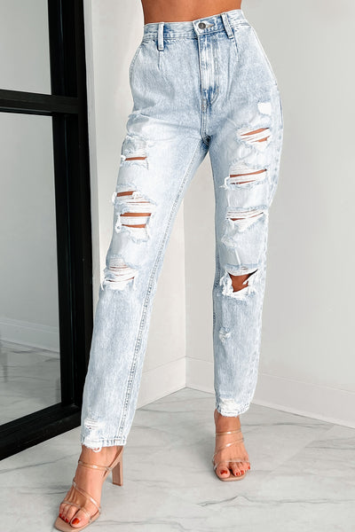 Ain't Gonna Lie High Rise Distressed Baggy Kancan Jeans (Light) - NanaMacs