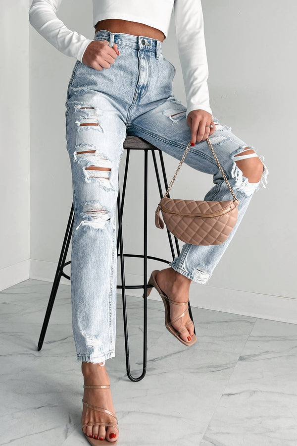 Ain't Gonna Lie High Rise Distressed Baggy Kancan Jeans (Light) - NanaMacs