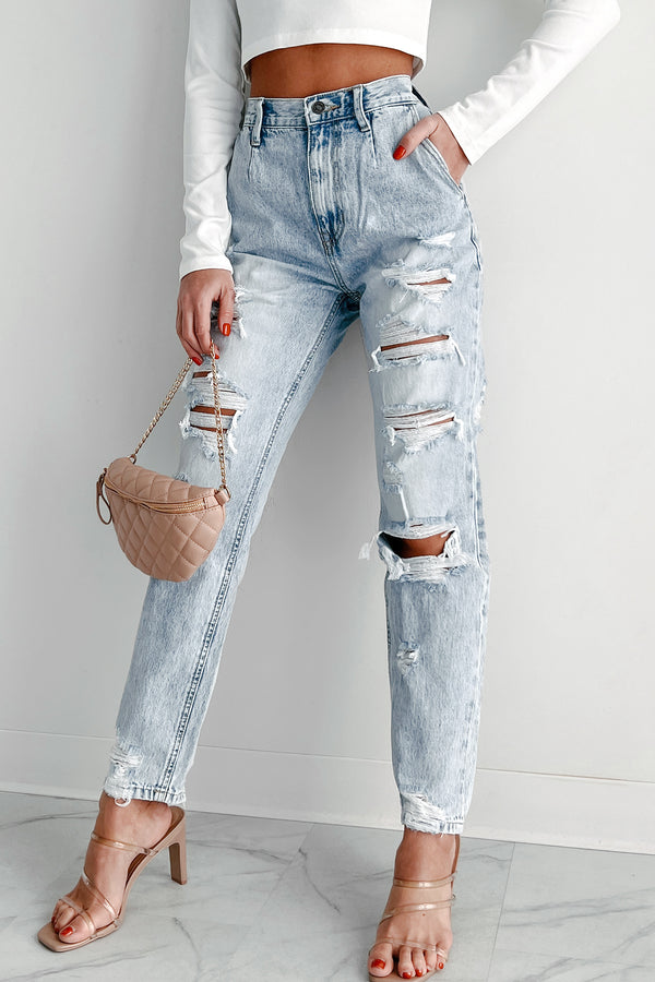 Ain't Gonna Lie High Rise Distressed Baggy Kancan Jeans (Light) - NanaMacs