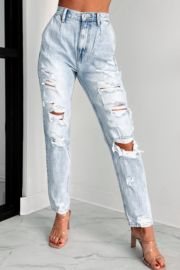 Ain't Gonna Lie High Rise Distressed Baggy Kancan Jeans (Light) - NanaMacs