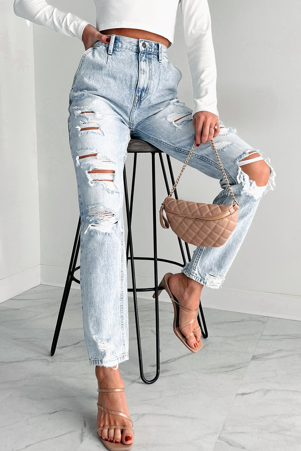 Ain't Gonna Lie High Rise Distressed Baggy Kancan Jeans (Light) - NanaMacs