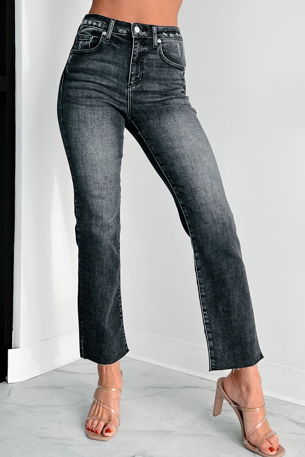 Anneith High Rise Sneak Peek Straight Leg Jeans (Grey) - NanaMacs