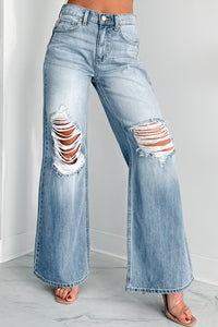 Kyra High Rise Distressed Wide Leg Sneak Peek Jeans (Medium Light) - NanaMacs