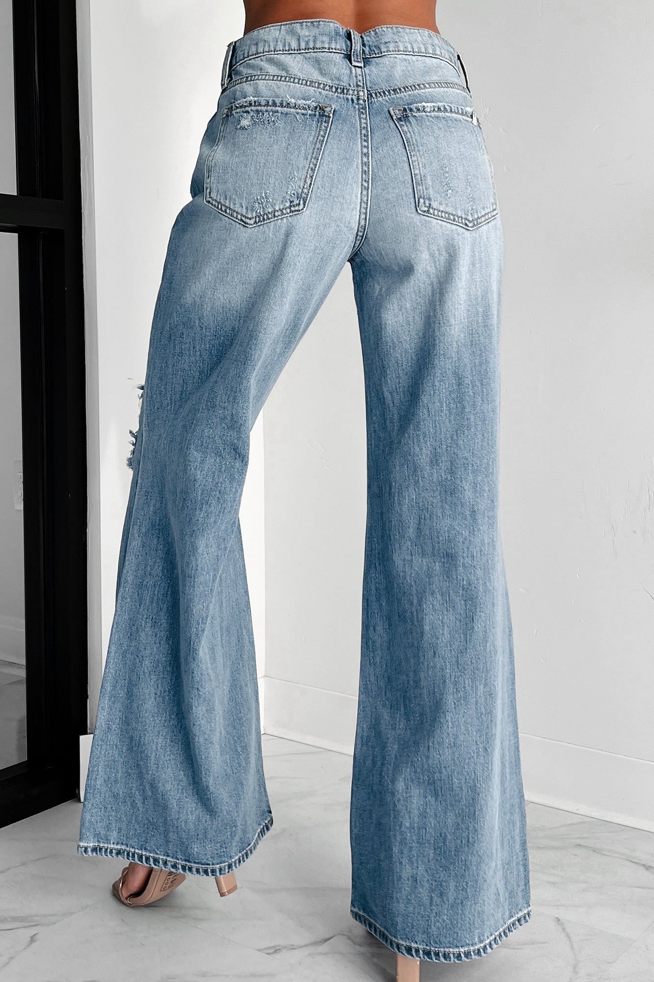 Kyra High Rise Distressed Wide Leg Sneak Peek Jeans (Medium Light) - NanaMacs