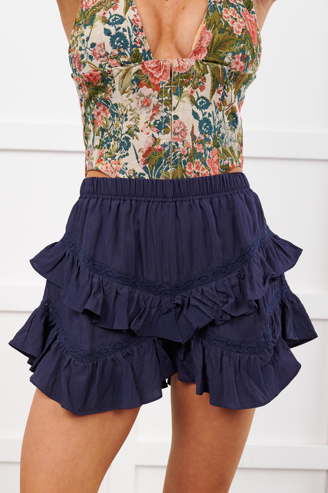 Star Guides High Rise Detailed Layered Shorts (Navy)