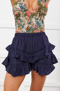 Star Guides High Rise Detailed Layered Shorts (Navy)