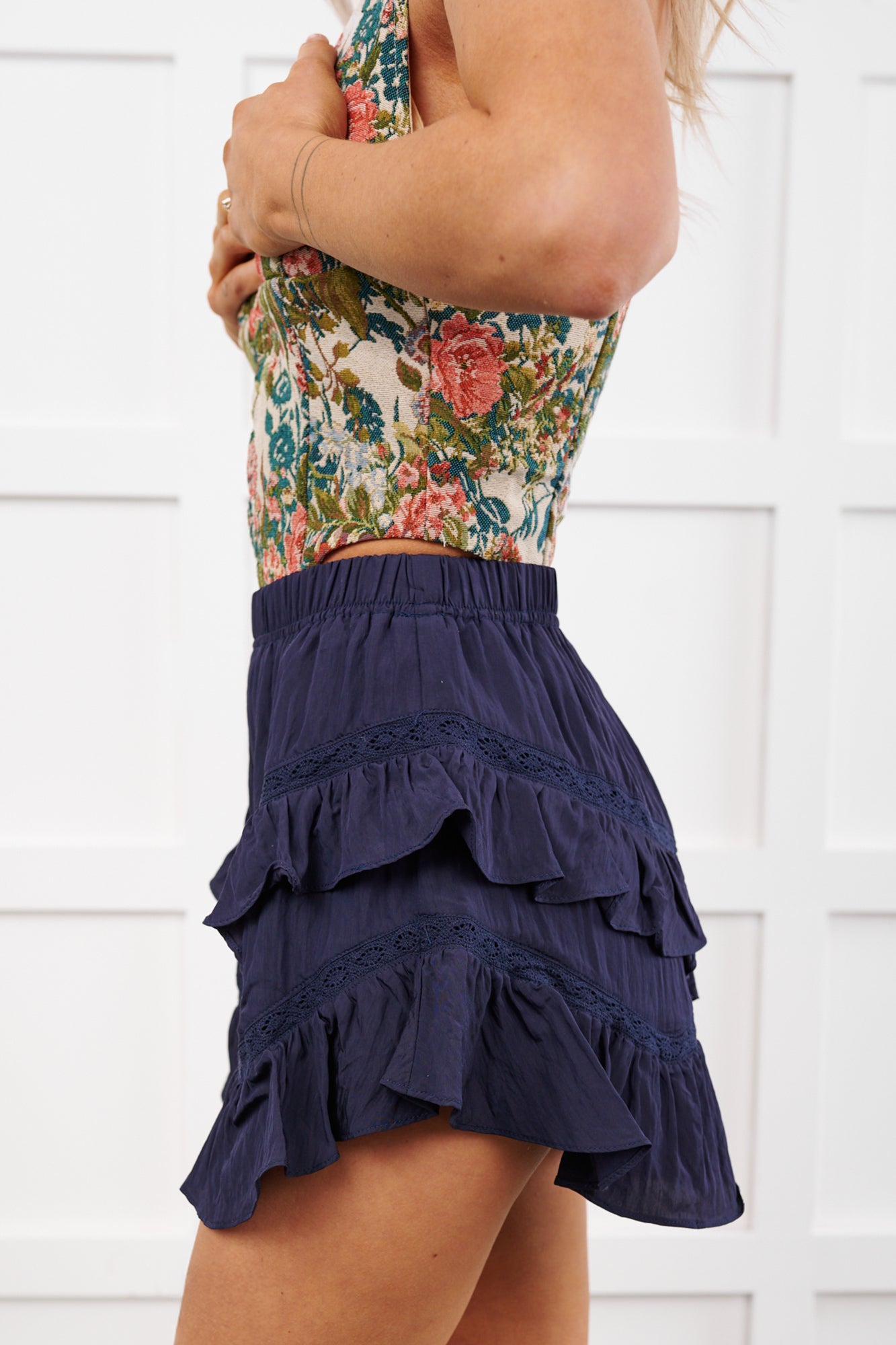 Star Guides High Rise Detailed Layered Shorts (Navy)