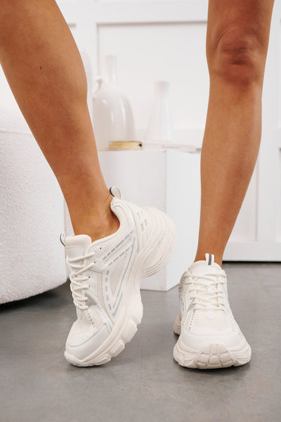 Make It Known Lace-Up Chunky Sneakers (White) - NanaMacs