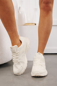 Set The Pace Lace-Up Chunky Sneakers (White) - NanaMacs