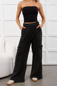 Mellow Hours Cargo Wide Leg Lounge Pants (Black)