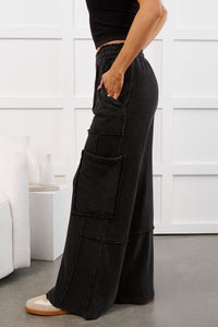 Mellow Hours Cargo Wide Leg Lounge Pants (Black)