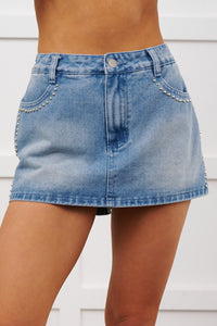 Dreamy Pace Denim Studded Mini Skort (Denim)