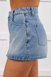 Dreamy Pace Denim Studded Mini Skort (Denim)