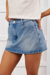 Dreamy Pace Denim Studded Mini Skort (Denim)