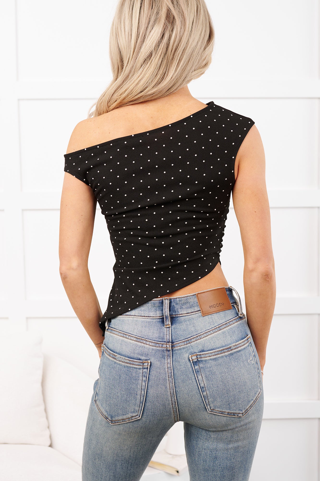 Girlish Glee One Shoulder Polka-Dot Top (Black/Ivory) - NanaMacs