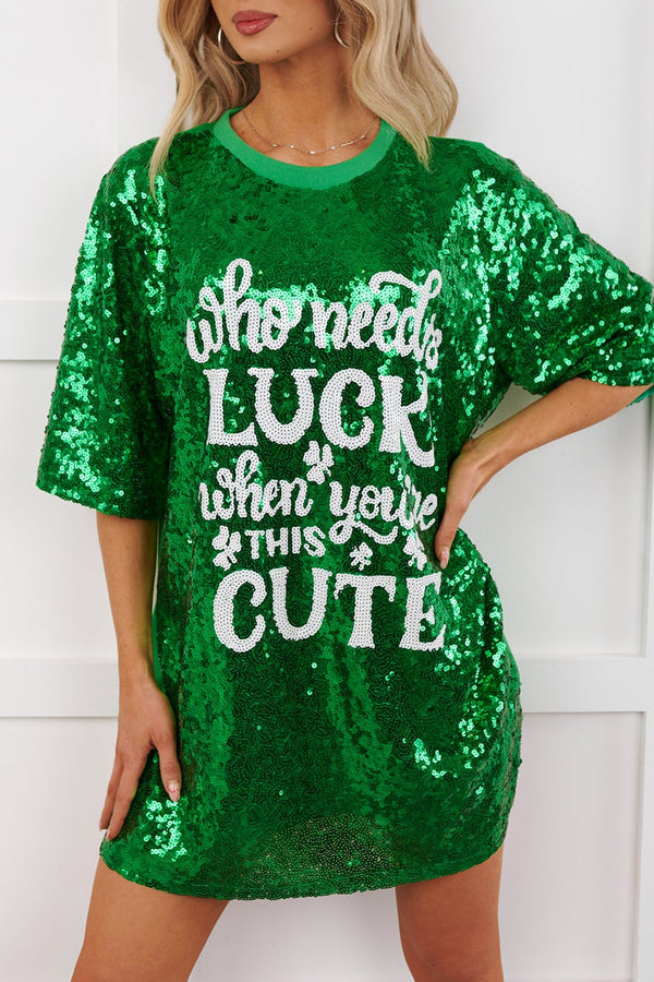 "When You're This Cute" Sequin Mini Dress (Green) - NanaMacs
