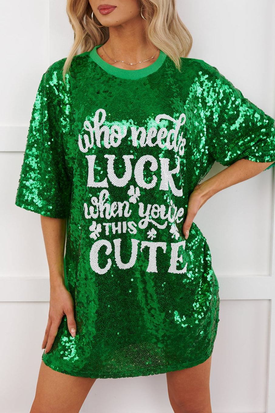 "When You're This Cute" Sequin Mini Dress (Green) - NanaMacs