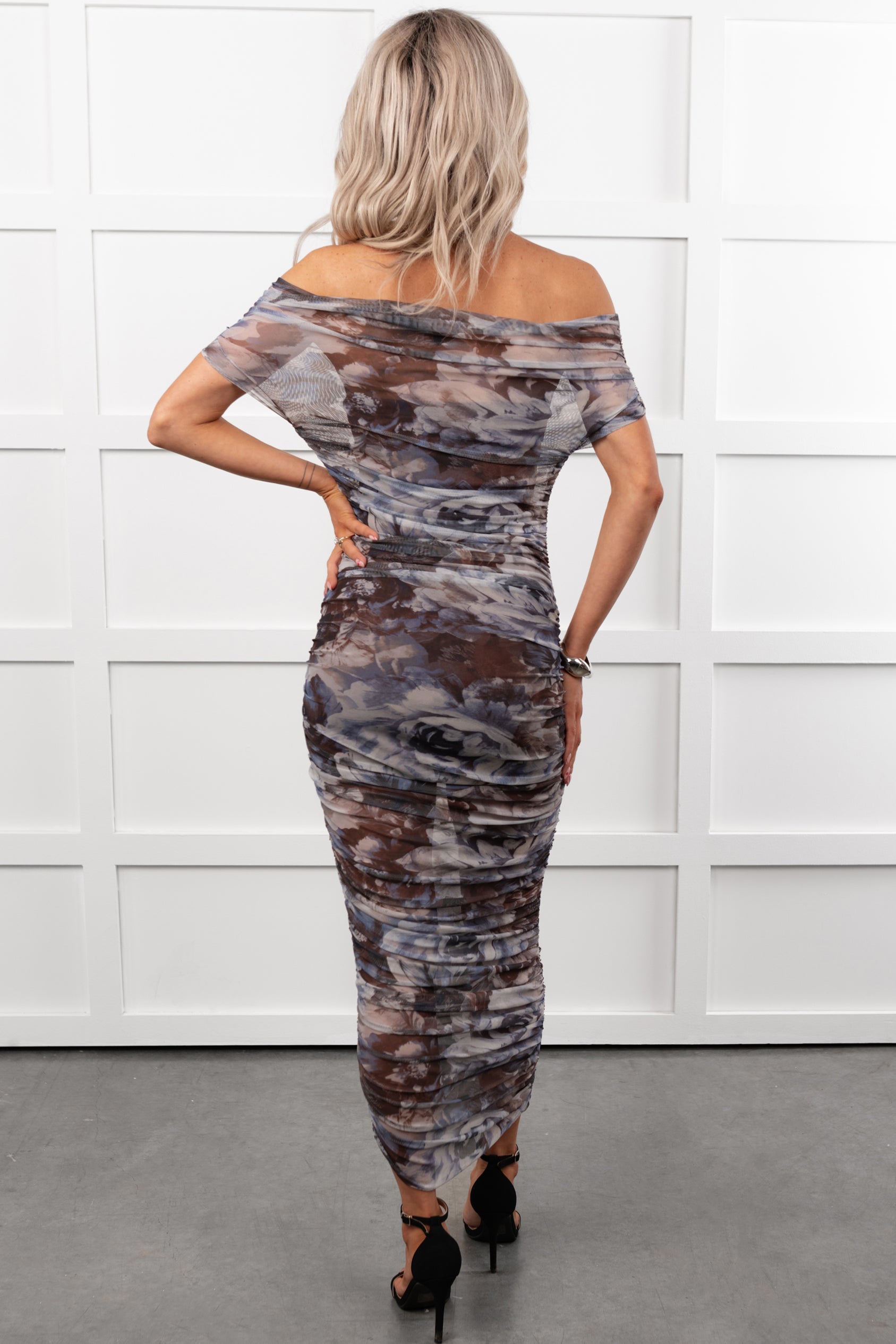 Life Manifest Two Piece Mesh Midi Dress (Grey Floral) - NanaMacs