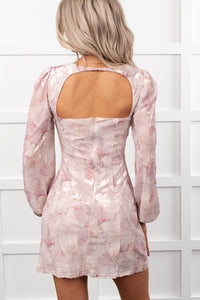 Flirt Filled Long Sleeve Floral Mini Dress (Dusty Pink) - NanaMacs