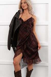 Lovely Things Sleeveless Plaid Midi Dress (Wine)
