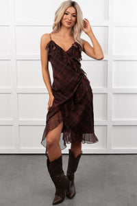 Lovely Things Sleeveless Plaid Midi Dress (Wine)