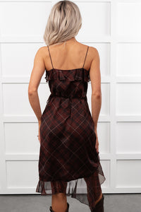 Lovely Things Sleeveless Plaid Midi Dress (Wine)