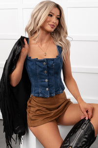 End Of Beginning Pleated Denim Tank Top (Denim)