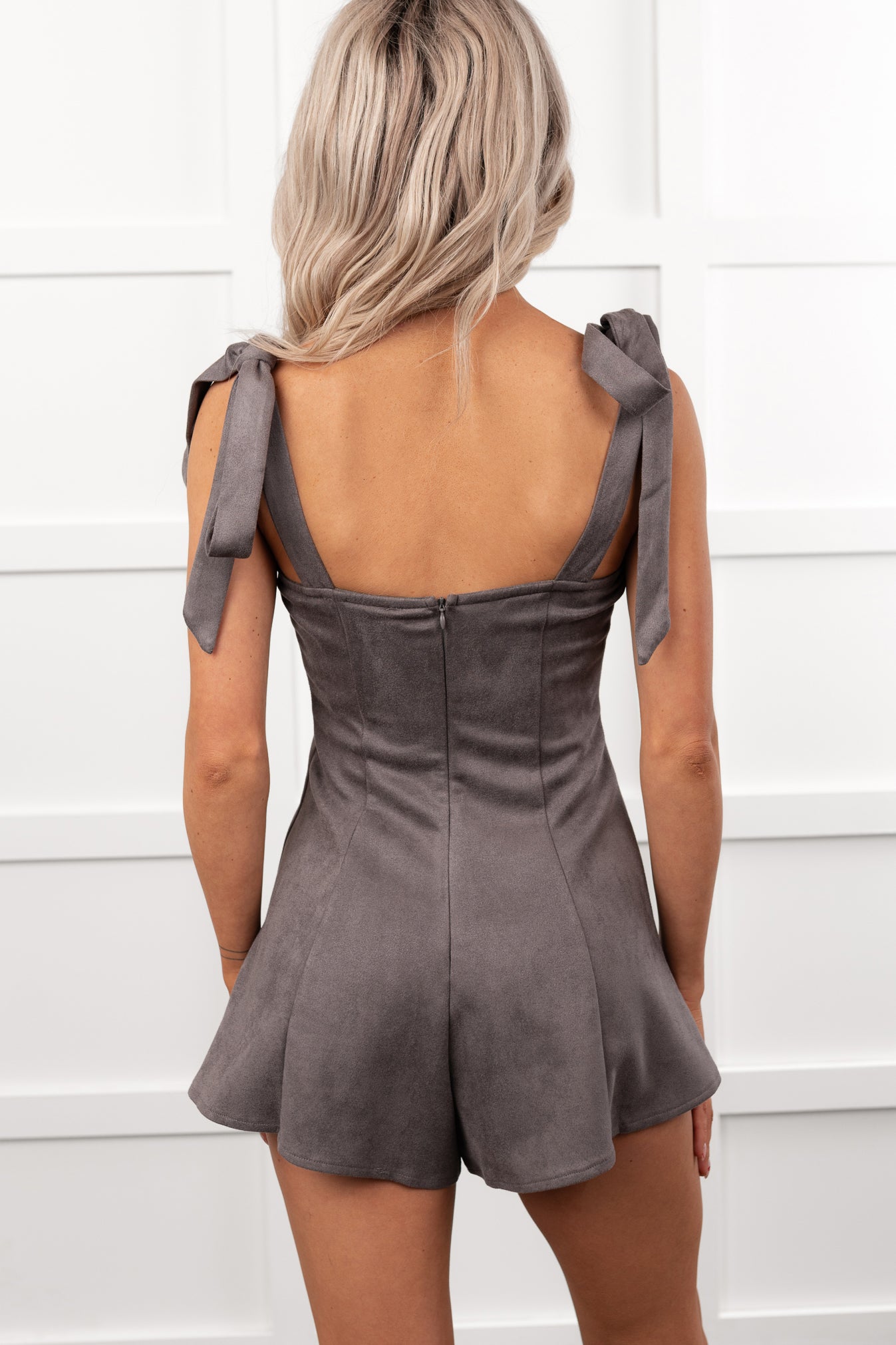 Life Manifest Sleeveless Faux Suede Romper (Charcoal) - NanaMacs