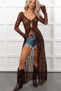 Boho Chic Behavior Lace Duster Cardigan (Brown) - NanaMacs