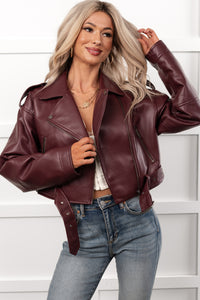 Rule Maker Faux Leather Cropped Jacket (Wine) - NanaMacs