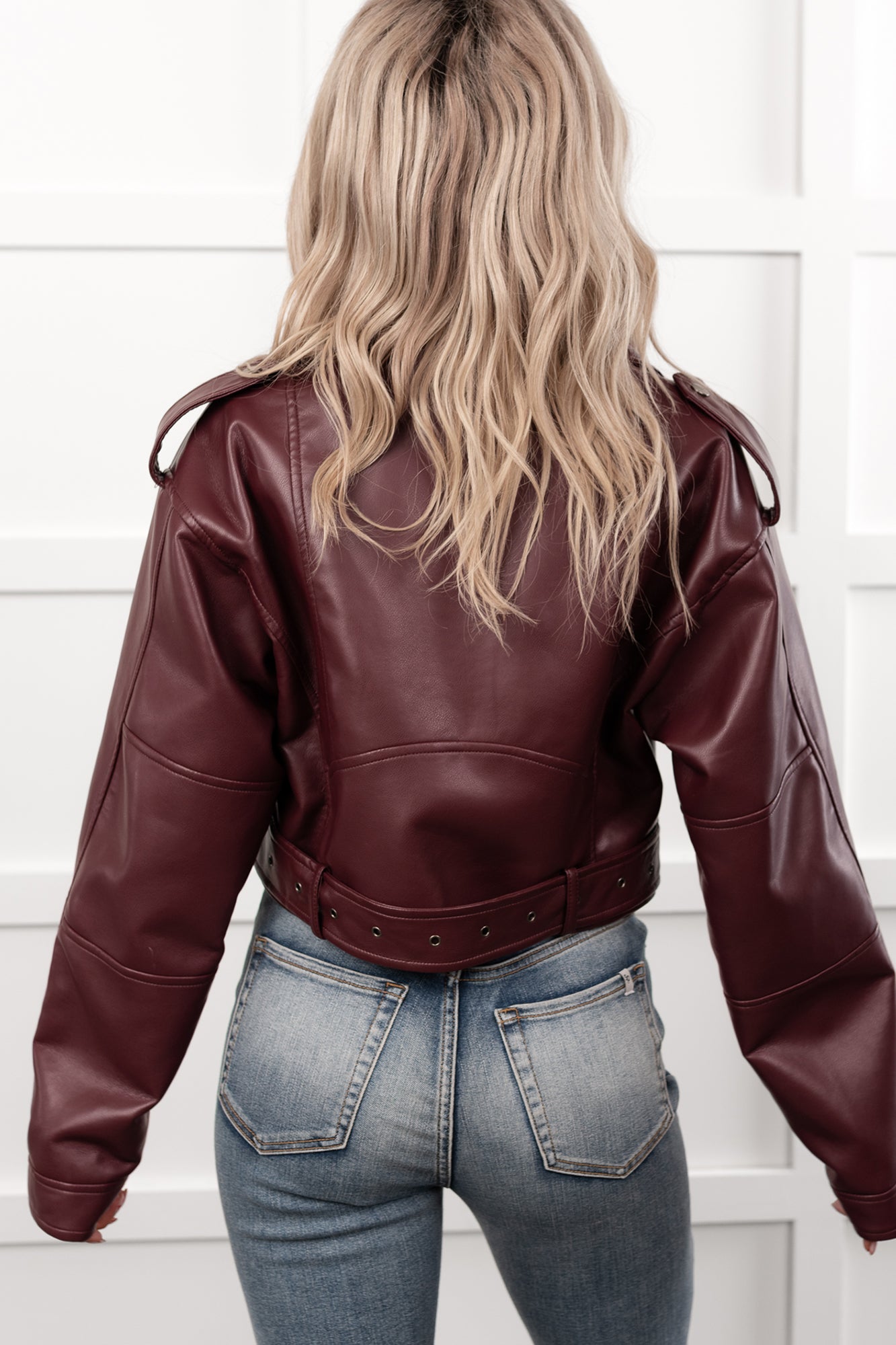 Rule Maker Faux Leather Cropped Jacket (Wine) - NanaMacs