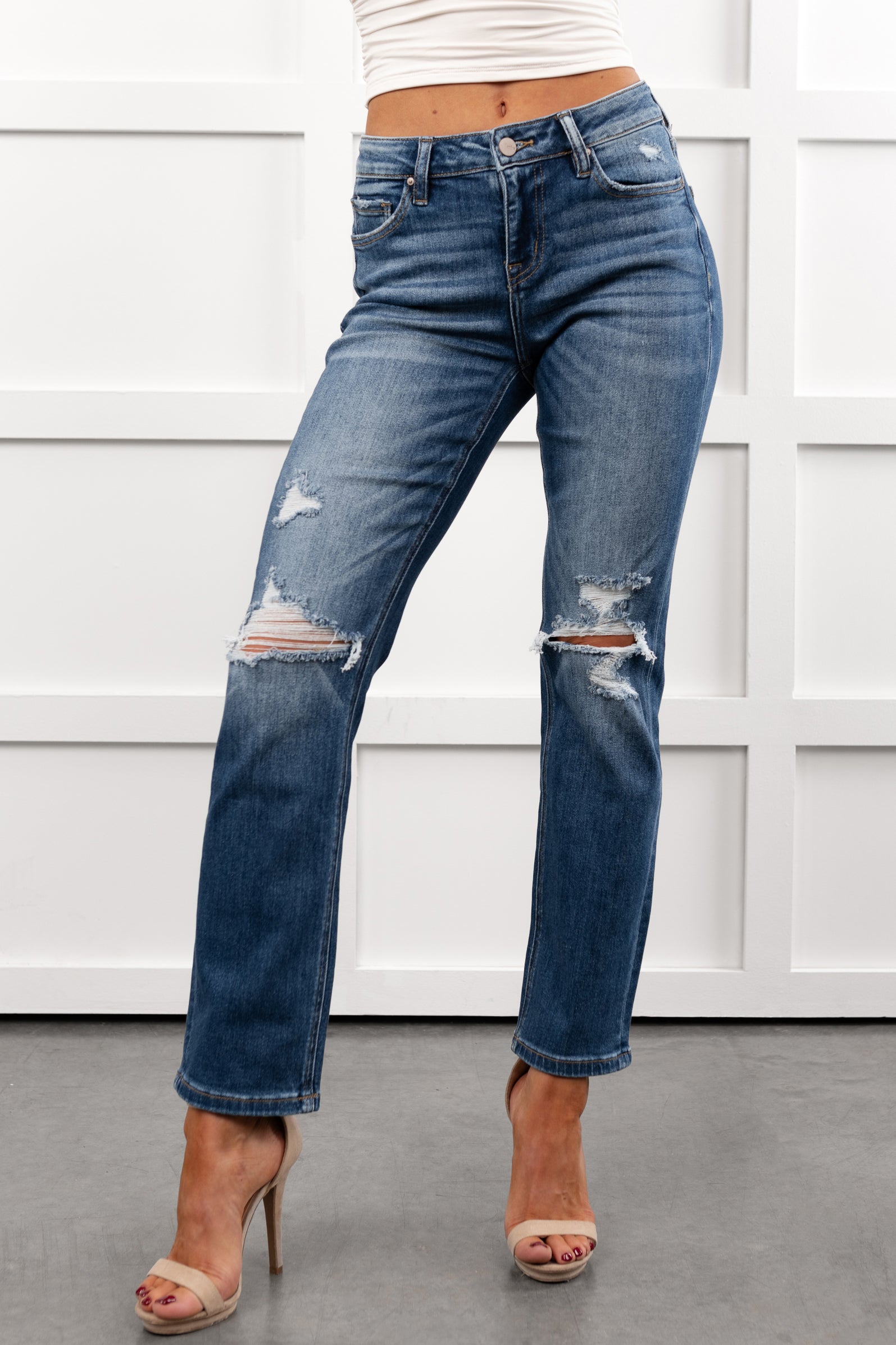 Santos Distressed Mica Denim Crop Jeans (Ethelmary) - NanaMacs