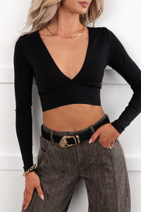 Charming Chase V Neck Crop Top (Black) - NanaMacs