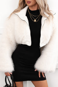 Cabin Comfort Faux Fur Cropped Jacket (White)
