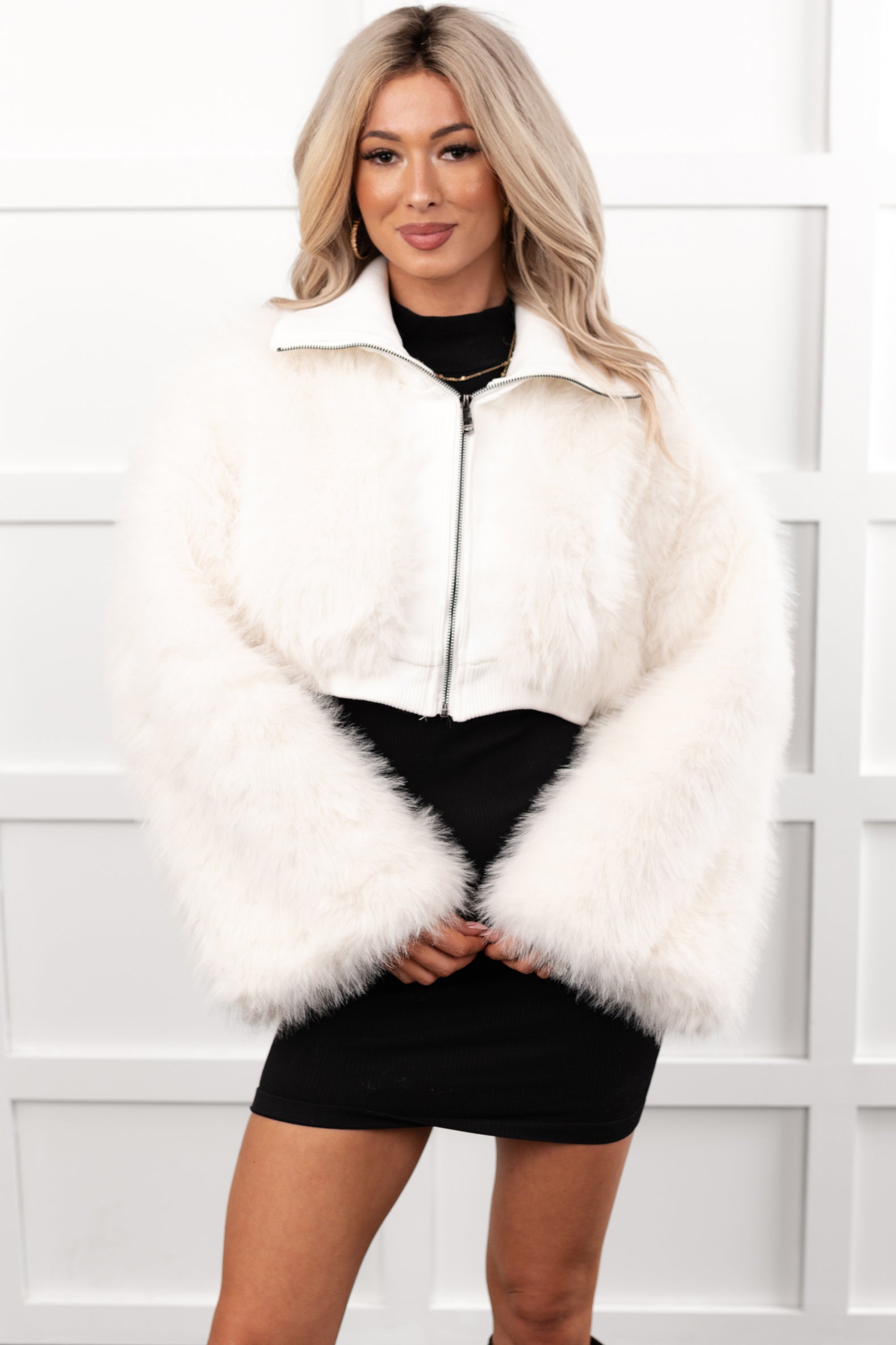 Cabin Comfort Faux Fur Cropped Jacket (White) · NanaMacs