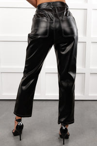 High Shine Faux Leather Straight Leg Pants (Black) - NanaMacs