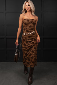 Purely Poised Strapless Velvet Midi Dress (Brown)