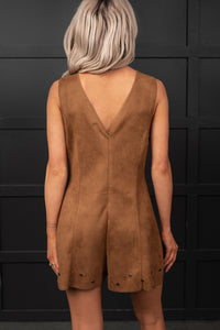 Let It Be Faux Suede Lace-Up Romper (Camel) - NanaMacs