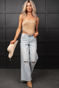 Barn Dance Nights Faux Suede Bandana Top (Beige) - NanaMacs