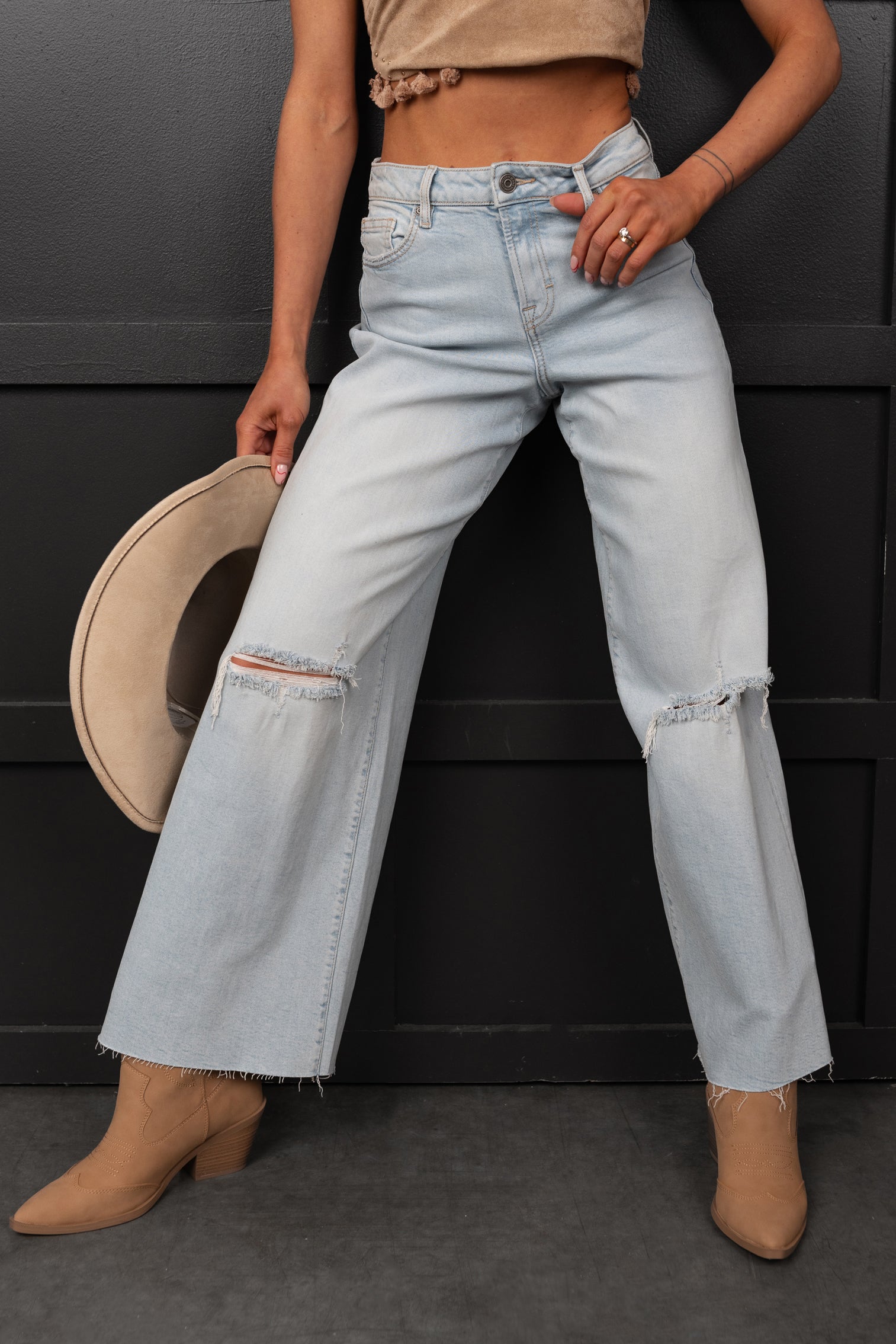 Vivienne Wide Leg Ripped Hidden Jeans (Light) - NanaMacs