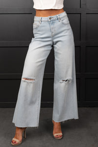 Vivienne Wide Leg Ripped Hidden Jeans (Light) - NanaMacs