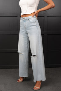 Vivienne Wide Leg Ripped Hidden Jeans (Light) - NanaMacs