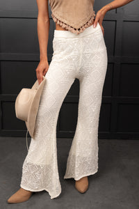 Effortless Comfort Crochet Flare Pants (Off White) - NanaMacs